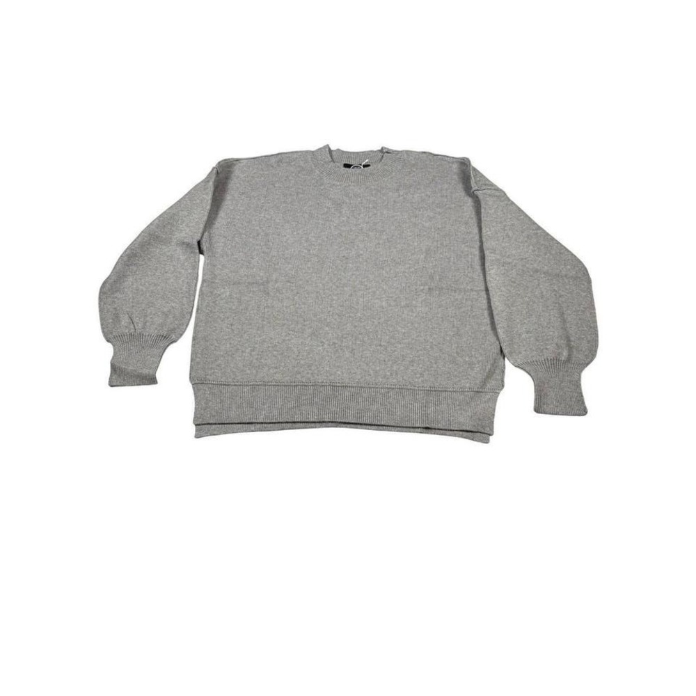 NWT DOKOTOO Closet Essential Grey Ribbed Crew Neck Balloon Sleeve Sweater L